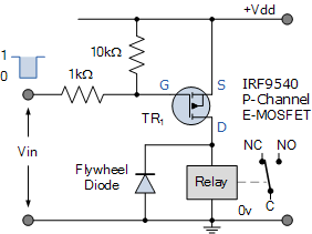 P-channel MOSFET Relay Switch Circuit
