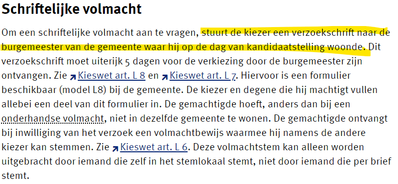 Verkiezingen: schriftelijke volmacht