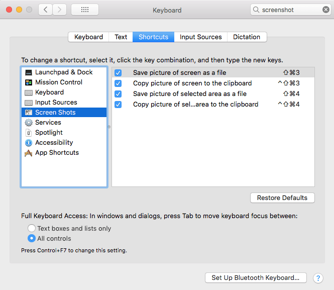 macOS has various shortcuts to save (partial) screenshots to clipboard or file