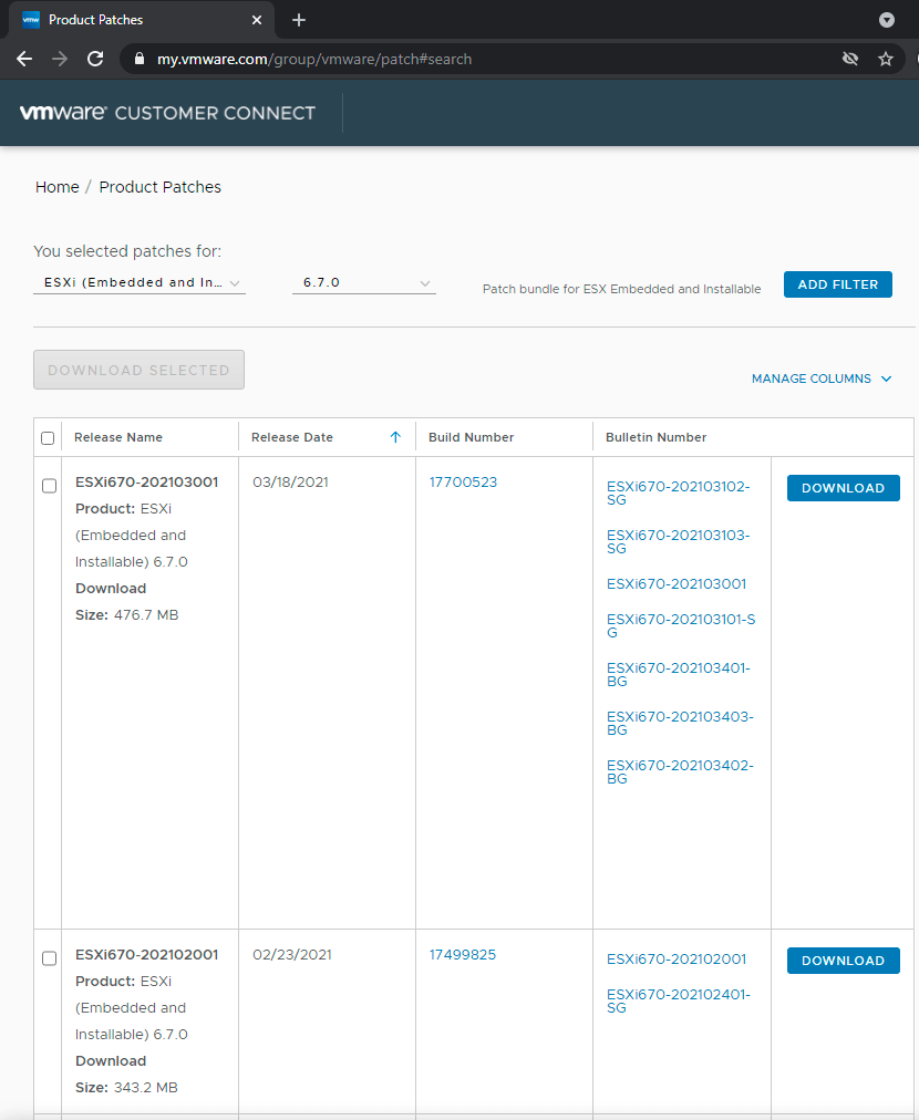 ESXi 6.7.0 offline bundles