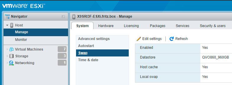 ESXi 6.7: configuring host swap