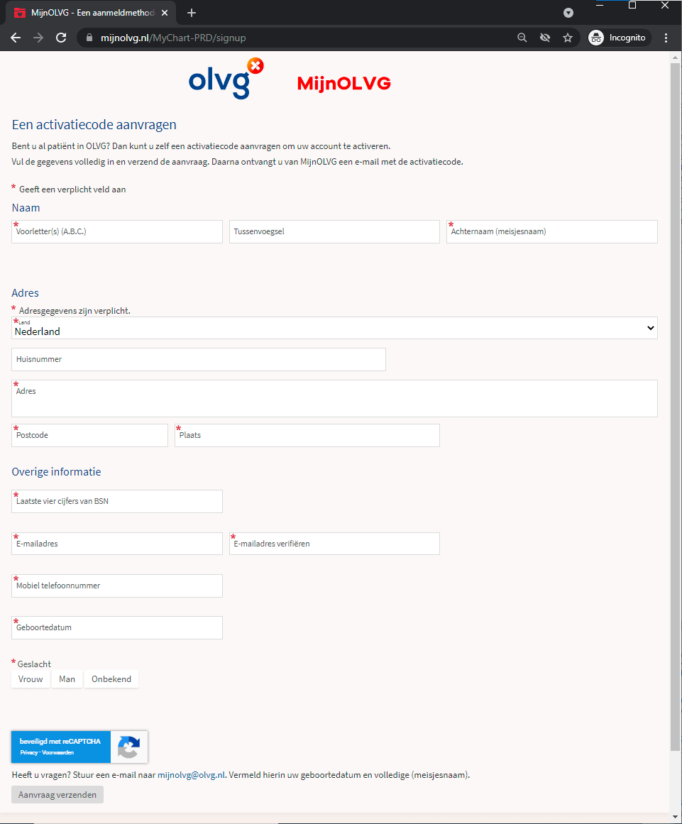 Mijn OLVG puts house number in front of the street name, contrary to Dutch practice.