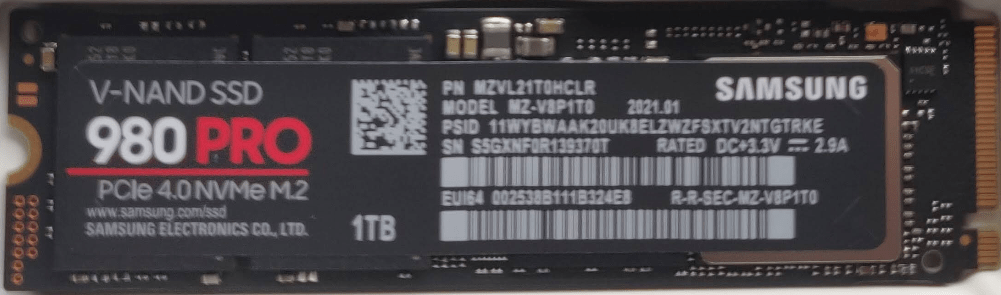 Samsung 980 Pro NVMe SSD 002538B111B324E8