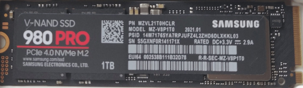 Samsung 980 Pro NVMe SSD 002538B111B32D78