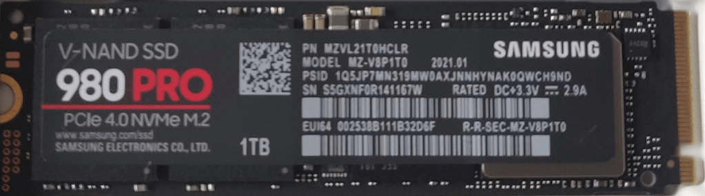 Samsung 980 Pro NVMe SSD 002538B111B32D6F