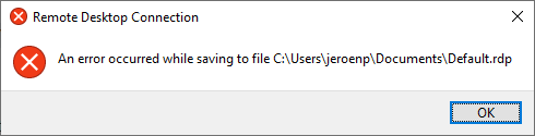 mstsc.exe cannot save Defaults.rdp