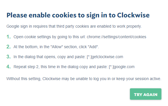 The domains on which cookies are required.
