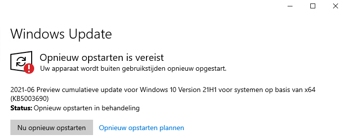 Success: updates were installed and Windows wanted to reboot