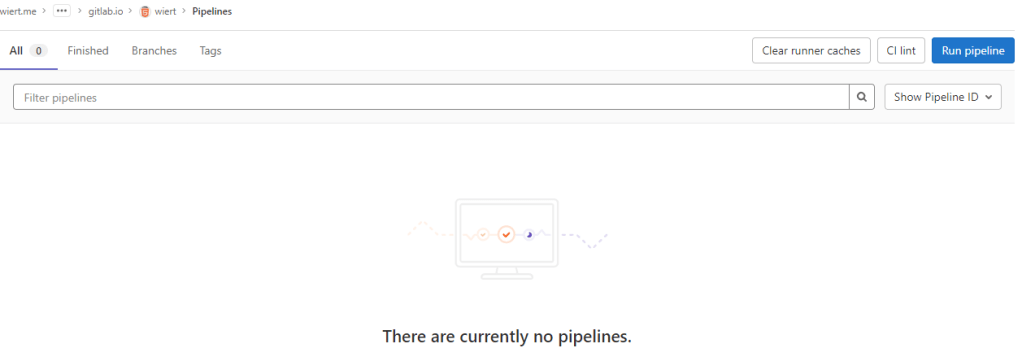 By default there is no CI/CD pipeline, but there is an enabled blue "Run pipeline" button: confusing.