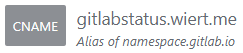 gitlabstatus.wiert.me CNAME record pointing to namespace.gitlab.io